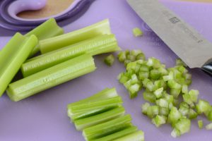 Dicing celery for Roasted Turkey Mornay Casserole