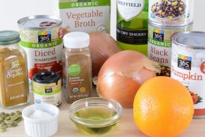 Ingredients to make allergy friendly pumpkin and black bean soup