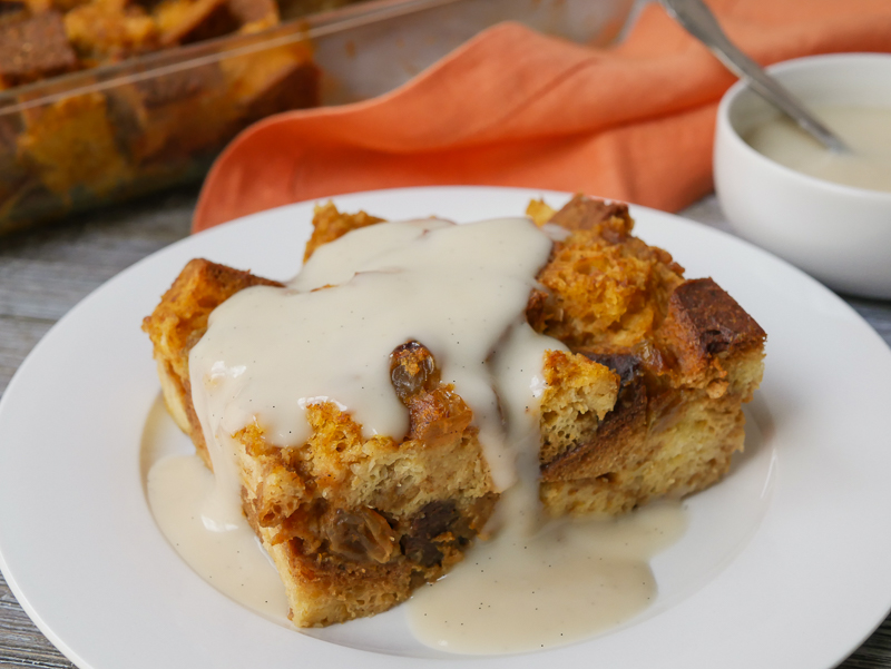 Pumpkin Bread Pudding with Vanilla Sauce